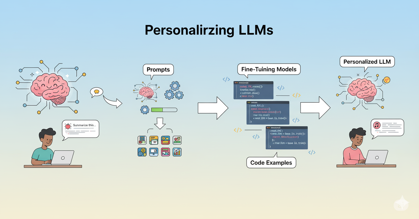 Personalizing LLMs: prompts, fine-tuning models, code examples.